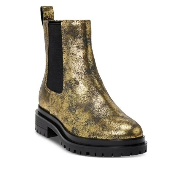 LAUREN RALPH LAUREN Gold Distressed Lug Sole Goring Corinne  Block Heel Booties - Picture 12 of 12